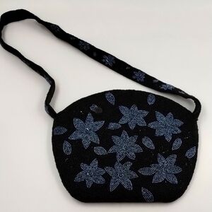 Lady Jade Designs Montana USA black beaded floral design shoulder zip top bag